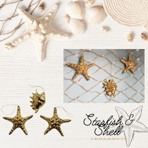 Large Starfish Sea Shell Gold Ornaments Lot of 3